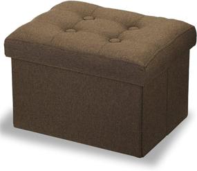 img 4 attached to 🪑 16-inch Small Storage Ottoman Stool Footrest Under Desk Stool Short Ottoman Folding Linen Cloth Brown by LINMAGCO