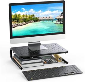 img 3 attached to 🖥️ Enhance Your Workspace with the Monitor Stand Riser: Vented Metal Design for Computers, Laptops, Desks, and Printers - 14.5" Platform, 4" Height