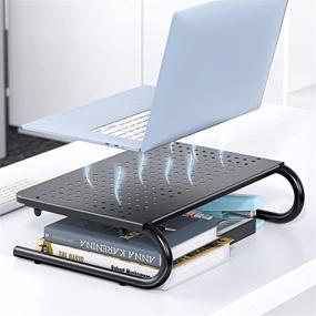 img 1 attached to 🖥️ Enhance Your Workspace with the Monitor Stand Riser: Vented Metal Design for Computers, Laptops, Desks, and Printers - 14.5" Platform, 4" Height
