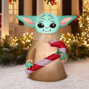 img 2 attached to Star Wars Mandalorian The Child Yoda Inflatable with Candy Cane - 4.5 Feet Tall, Lights Up, includes 2 Bonus Repair Patch Kits