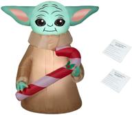 star wars mandalorian the child yoda inflatable with candy cane - 4.5 feet tall, lights up, includes 2 bonus repair patch kits logo