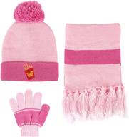 warm winter knit hat, scarf, and gloves set - unisex 3-piece beanie caps set for boys and girls logo