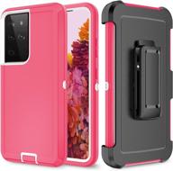 🌪️ rugged heavy duty szfirstey case for galaxy s21 ultra – military grade protection with belt-clip holster, shock and dust proof, hot pink/white logo