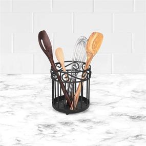 img 2 attached to 🍽️ Spectrum Diversified Scroll Grande Holder & Kitchen Countertop Organizer Cooking Utensil Crock | Kitchen Organization & Storage, Cutlery & Flatware Caddy | Sleek Black Design