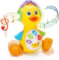 🦆 танцующая ходячая музыкальная утка-игрушка с светящимся животиком, идеальные игрушки для младенцев от 0-3, 3-6, 6-12 и от 12-18 месяцев мальчиков и девочек. идеальные подарки для 1-летних детей. помогает развитию и обучению малышей. подходит для детей от 1 до 2 лет. логотип