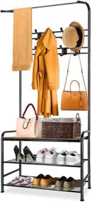 img 4 attached to 🧥 Freestanding Entryway Coat Rack with Shoe Rack Bench – Heavy Duty Clothing Garment Tree Stand, 3-Tier Hall Tree Hallway Organizer with 10 Double Hooks &amp; Steel Frame