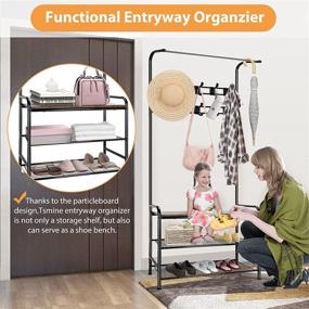 img 2 attached to 🧥 Freestanding Entryway Coat Rack with Shoe Rack Bench – Heavy Duty Clothing Garment Tree Stand, 3-Tier Hall Tree Hallway Organizer with 10 Double Hooks &amp; Steel Frame