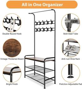 img 3 attached to 🧥 Freestanding Entryway Coat Rack with Shoe Rack Bench – Heavy Duty Clothing Garment Tree Stand, 3-Tier Hall Tree Hallway Organizer with 10 Double Hooks &amp; Steel Frame