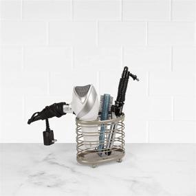img 2 attached to Satin Nickel Hair Dryer & Accessory Organizer Station for Styling Tools: Brushes, Flat Irons, Curling Wands & Makeup Applicators | Spectrum Diversified Ashley Countertop Tool Caddy