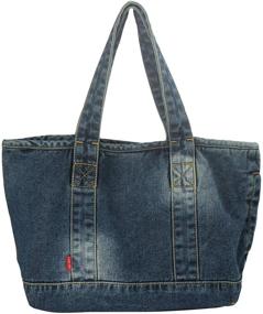 img 4 attached to 👜 Large Capacity Denim Tote Bag- VANTOO Women's Top Handle Satchel Shoulder Handbags Purse with Zipper and Multiple Pockets