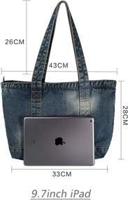 img 3 attached to 👜 Large Capacity Denim Tote Bag- VANTOO Women's Top Handle Satchel Shoulder Handbags Purse with Zipper and Multiple Pockets