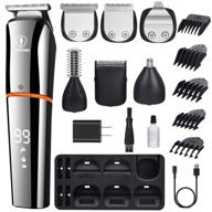 📲 men's 6-in-1 beard trimmer hair clippers - cordless, waterproof & multi-functional grooming kit with usb rechargeable nose ear facial hair & body trimmer. includes lcd display stand base. logo