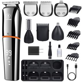 img 4 attached to 📲 Men's 6-in-1 Beard Trimmer Hair Clippers - Cordless, Waterproof & Multi-functional Grooming Kit with USB Rechargeable Nose Ear Facial Hair & Body Trimmer. Includes LCD Display Stand Base.
