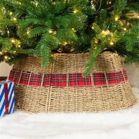 img 4 attached to 🎄 Rocinha Handwoven Rattan Christmas Tree Collar - Farmhouse Christmas Tree Ring with Easy Set Up - 26" Rustic Tree Skirt Basket in Red Plaid for Festive Home Decor