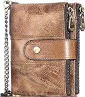 women's hmroman wallet: genuine leather bifold rfid blocking clutch with vintage zipper, short card holder, id window, chain - ladies purse logo