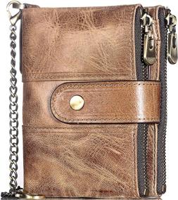 img 4 attached to Women's HMroman Wallet: Genuine Leather Bifold RFID Blocking Clutch with Vintage Zipper, Short Card Holder, ID Window, Chain - Ladies Purse