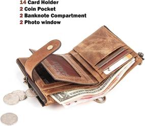 img 3 attached to Women's HMroman Wallet: Genuine Leather Bifold RFID Blocking Clutch with Vintage Zipper, Short Card Holder, ID Window, Chain - Ladies Purse