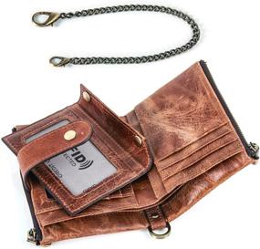 img 2 attached to Women's HMroman Wallet: Genuine Leather Bifold RFID Blocking Clutch with Vintage Zipper, Short Card Holder, ID Window, Chain - Ladies Purse