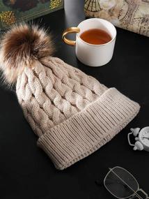 img 2 attached to 🧣 Winter Knitted Beanie Hat for Women with Faux Fur Pom, Slouchy Design, and Full Finger Knitted Gloves