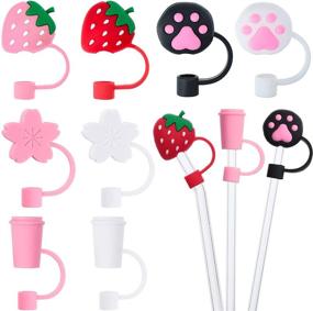 img 4 attached to 🌸 Sweet Cherry Blossom Series: 8-Piece Silicone Straw Tips Covers for 6-8mm Reusable Straws