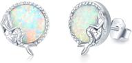 🧜 s925 sterling silver opal mermaid earrings - waysles fairy tail stud jewelry gift for women, girls, teens - little mermaid post earrings for sensitive ears logo