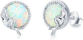 img 4 attached to 🧜 S925 Sterling Silver Opal Mermaid Earrings - Waysles Fairy Tail Stud Jewelry Gift for Women, Girls, Teens - Little Mermaid Post Earrings for Sensitive Ears