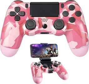 img 4 attached to 🎮 Wireless Bluetooth Gamepad Joystick Controller, Pink Camo, Rechargeable Battery - PS4 Controller for Playstation 4/Pro/Slim/PC/Android/iOS with Mobile Game Phone Mount Clip