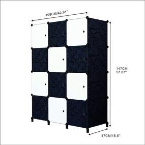 img 1 attached to 🚪 HOMEYFINE Portable Wardrobe: Modular Plastic Closet with Hanging Rail - Black White (12 Cube) - Perfect Bedroom Storage Organizer for Hanging Clothes and More!