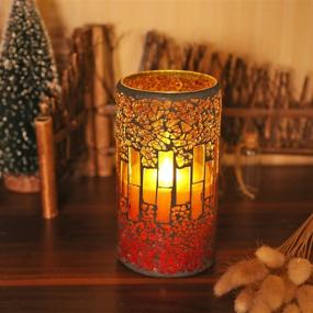 img 1 attached to 🕯️ 3x6 Inch Battery Operated Red Mosaic Glass LED Timer Real Wax Flameless Candle for Home Table Lantern Decoration