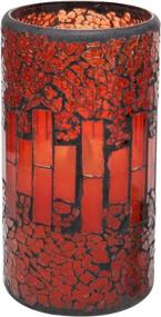 img 4 attached to 🕯️ 3x6 Inch Battery Operated Red Mosaic Glass LED Timer Real Wax Flameless Candle for Home Table Lantern Decoration