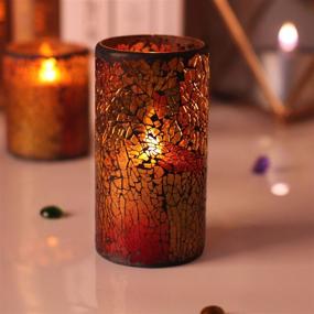 img 3 attached to 🕯️ 3x6 Inch Battery Operated Red Mosaic Glass LED Timer Real Wax Flameless Candle for Home Table Lantern Decoration