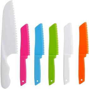 img 4 attached to 🔪 Набор из 6 нейлоновых ножей ONUPGO для кухни и выпечки для детей: красочные пластиковые ножи с зазубренными краями, безопасные для детей, ножи для готовки с прочной рукояткой.