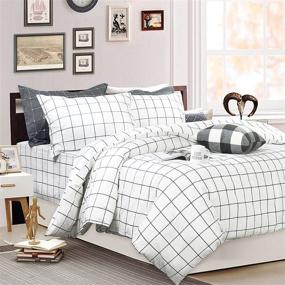 img 3 attached to 🛏️ FADFAY Black/White Grid Duvet Cover Set - Lightweight Cotton Bedding, Lattice Checkered Reversible White Duvet Cover Collection - Full Size, 3 Pieces (1 Duvet Cover & 2 Pillowcases)