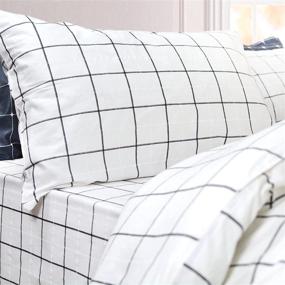 img 2 attached to 🛏️ FADFAY Black/White Grid Duvet Cover Set - Lightweight Cotton Bedding, Lattice Checkered Reversible White Duvet Cover Collection - Full Size, 3 Pieces (1 Duvet Cover & 2 Pillowcases)