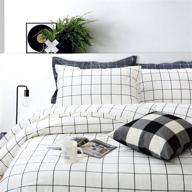 🛏️ fadfay black/white grid duvet cover set - lightweight cotton bedding, lattice checkered reversible white duvet cover collection - full size, 3 pieces (1 duvet cover & 2 pillowcases) logo