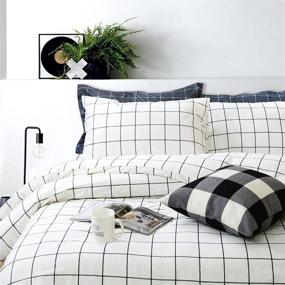 img 4 attached to 🛏️ FADFAY Black/White Grid Duvet Cover Set - Lightweight Cotton Bedding, Lattice Checkered Reversible White Duvet Cover Collection - Full Size, 3 Pieces (1 Duvet Cover & 2 Pillowcases)