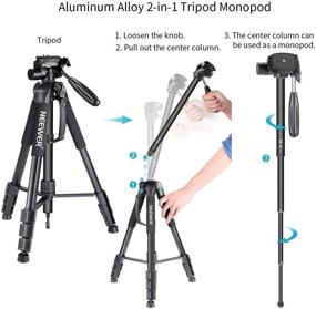 img 3 attached to 📷 Neewer Portable Aluminum Camera Tripod Monopod 70"/177cm with 3-Way Swivel Pan Head and Carrying Bag – DSLR, DV Video Camcorder Compatible