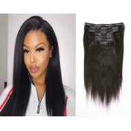 👩 remy human hair clip in extensions: yaki straight, 8a grade, natural black - full head, 7pcs/set, 120g/set, 16 inch - ideal for black women logo