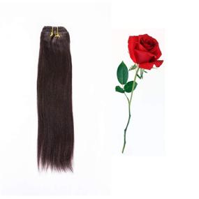 img 1 attached to 👩 Remy Human Hair Clip In Extensions: Yaki Straight, 8A Grade, Natural Black - Full Head, 7pcs/set, 120g/set, 16 Inch - Ideal for Black Women