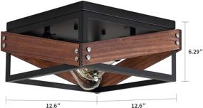 img 1 attached to Black Rustic Industrial Flush Mount Light Fixture - Metal and Wood Square Ceiling Light for Hallway, Living Room, Bedroom, Kitchen, Entryway - Farmhouse