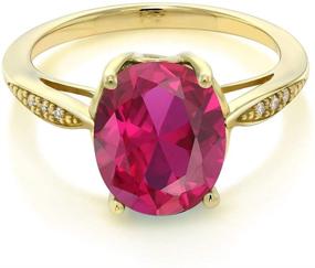 img 3 attached to 💍 Stunning 14K Yellow Gold Red Created Ruby and Diamond Women Engagement Ring - Gem Stone King 2.54 Cttw Oval (Sizes 5-9)