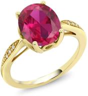 💍 stunning 14k yellow gold red created ruby and diamond women engagement ring - gem stone king 2.54 cttw oval (sizes 5-9) logo