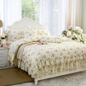 img 2 attached to 👑 FADFAY Princess Lace Ruffle Rosette Floral Print Duvet Cover Set for Girls - Twin Extra Long Size (3 Pieces)