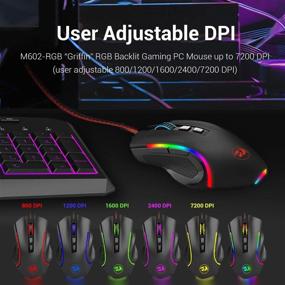 img 1 attached to Redragon M602 RGB Wired Gaming Mouse – RGB Spectrum Backlit Ergonomic Mouse with Griffin Programmable Buttons and 7 Backlight Modes – Adjustable DPI up to 7200 – Ideal for Windows PC Gamers (Black)