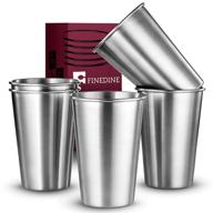 🥤 finedine premium grade stainless steel pint cups water tumblers: unbreakable, stackable, brushed metal drinking glasses (5 piece set) for travel, outdoor, camping, everyday use - 16 oz capacity logo