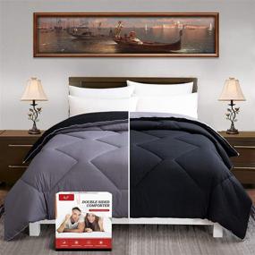 img 4 attached to 🛏️ FGZ Queen Comforter, Bedding Comforter Queen Size - All Season Down Alternative Duvet Quilted Comforter with Corner Tabs (Black Gray, 88''x 88'') - Most Wished for