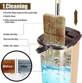 img 2 attached to 🧹 Hands-Free Mop Bucket Set - MASTERTOP Flat Floor Mop with Wringer, 5 Reusable Microfiber Dust Mop Pads, Stainless Steel Handle Cleaning Bucket for Home, Kitchen, Hardwood Floors
