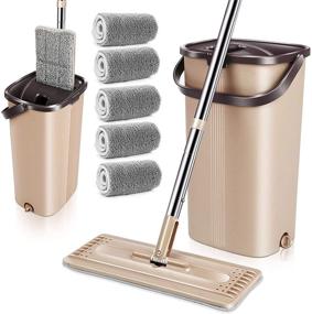 img 4 attached to 🧹 Hands-Free Mop Bucket Set - MASTERTOP Flat Floor Mop with Wringer, 5 Reusable Microfiber Dust Mop Pads, Stainless Steel Handle Cleaning Bucket for Home, Kitchen, Hardwood Floors