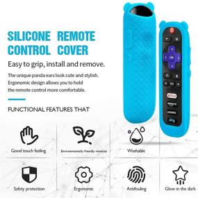 img 2 attached to 🐼 [2 Pack] Glow Blue and Glow Green Silicone Remote Control Case for TCL Roku TVs and Roku Players - Cute Panda Ear Shape, Anti-Slip Shockproof Cover for Roku TV Remote Controller