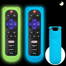 img 4 attached to 🐼 [2 Pack] Glow Blue and Glow Green Silicone Remote Control Case for TCL Roku TVs and Roku Players - Cute Panda Ear Shape, Anti-Slip Shockproof Cover for Roku TV Remote Controller